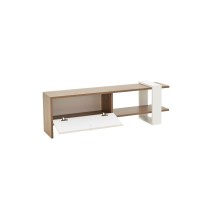 Mueble TV con Diseño Moderno, 1 Puerta y Estantes en Blanco-Madera - 120x25x37cm: Funcionalidad y Estilo para tu Sala